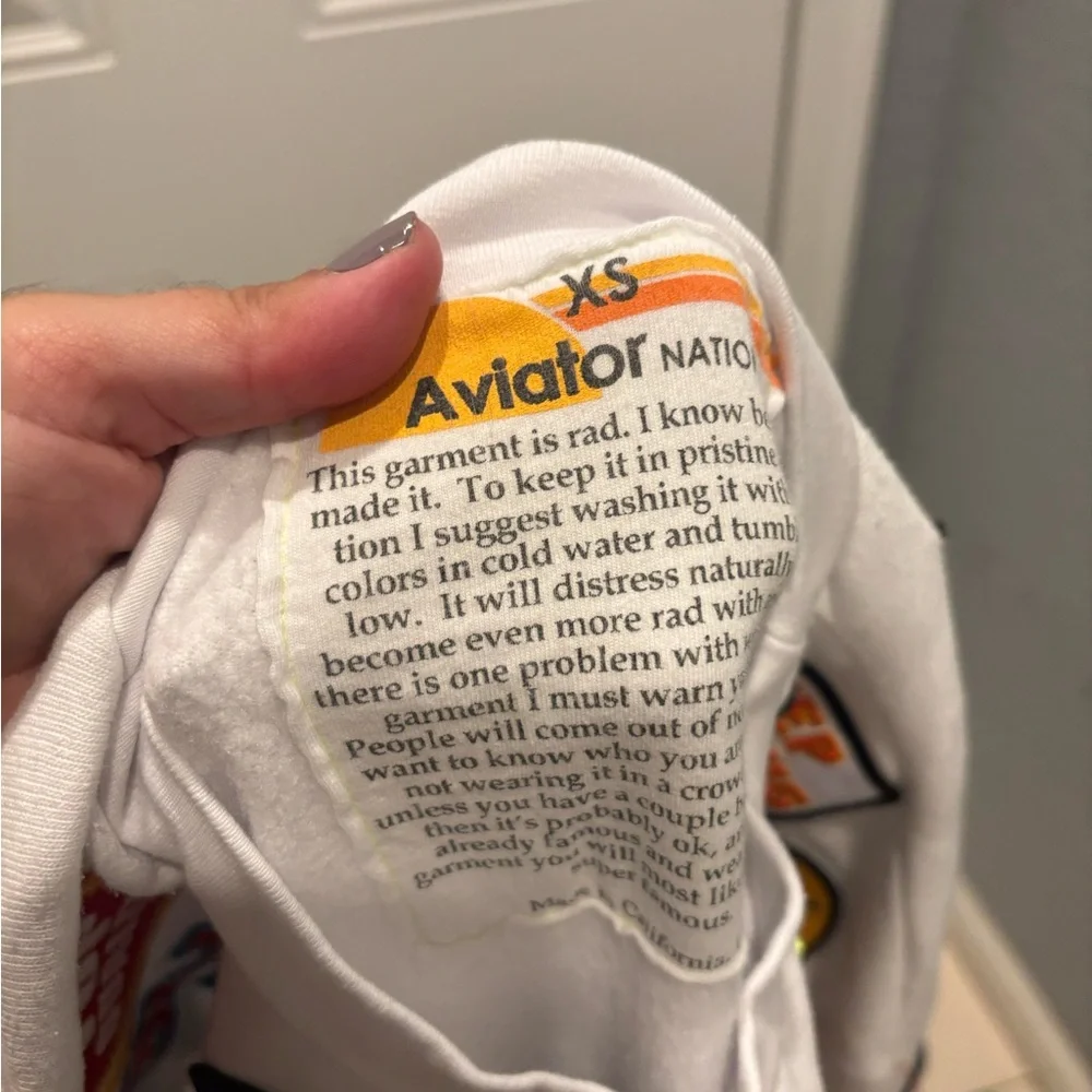 Aviator Nation VINTAGE PATCH RELAXED CREW SWEATSHIRT - WHITE XS - Picture 6 of 8